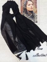 شال کرپ وارداتی طرح پروانه نگین مشکی کد 251 - تصویر 4